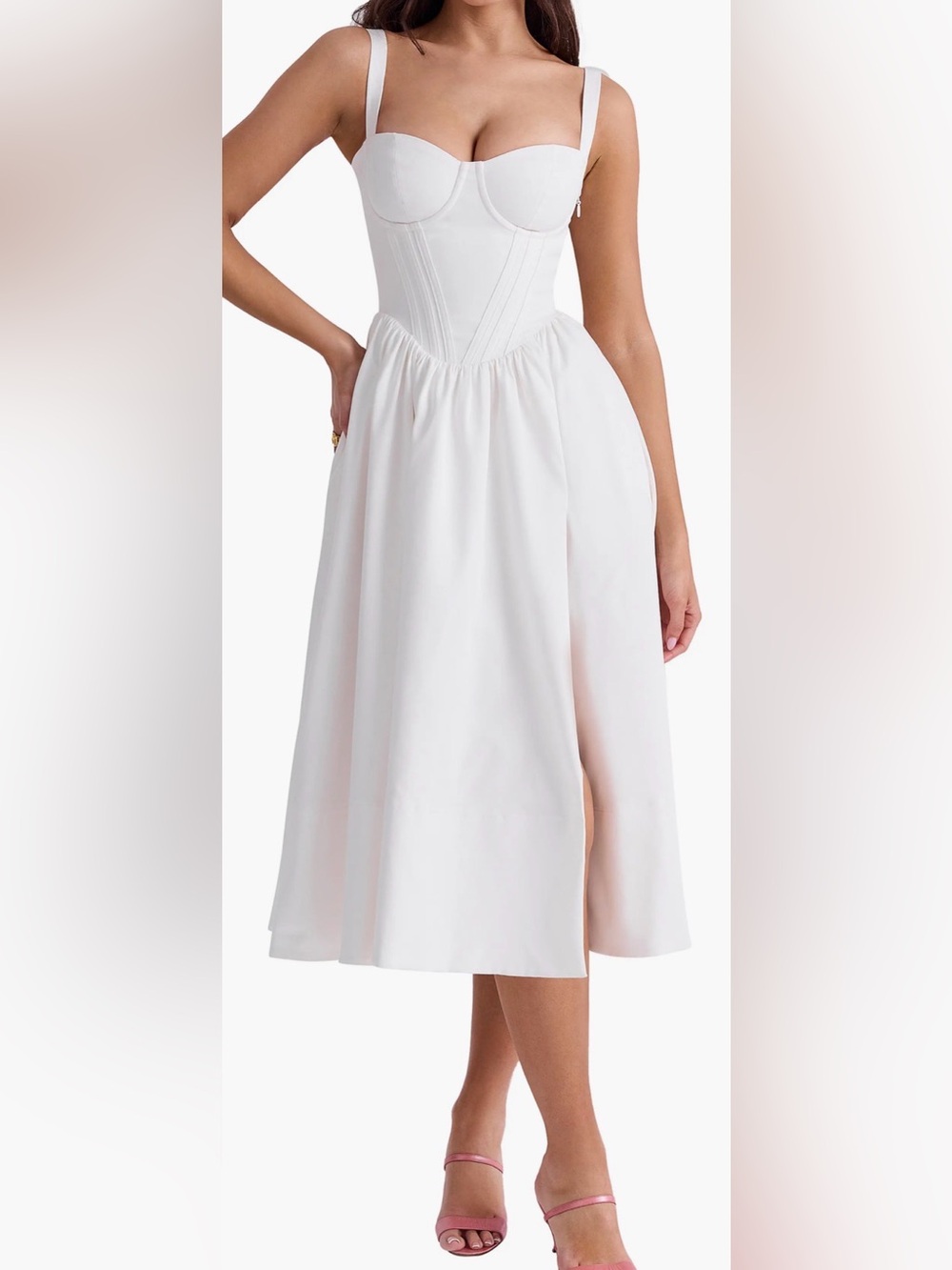 NEW HOUSE OF CB Kelly Corset Midi white Sundress Sz M
